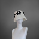 Black and White Flower Handknit Bucket Hat