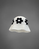 Black and White Flower Handknit Bucket Hat