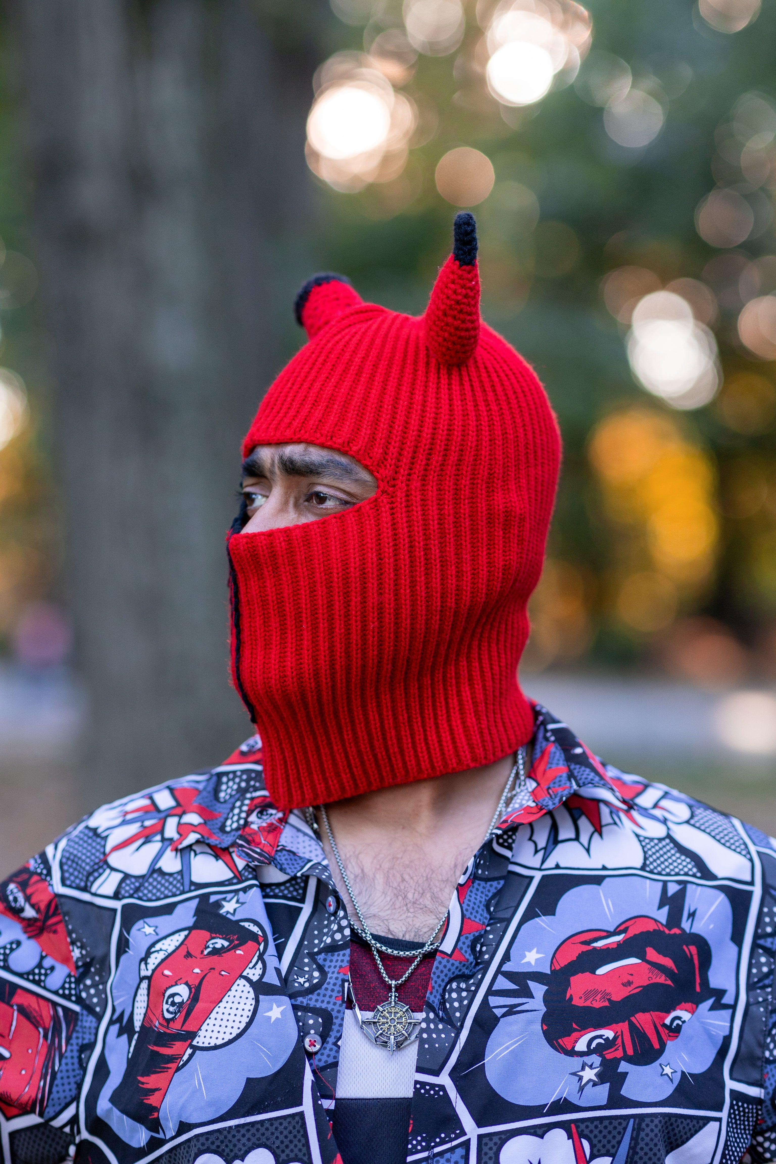 Knit Ski Mask with Tears and Horns